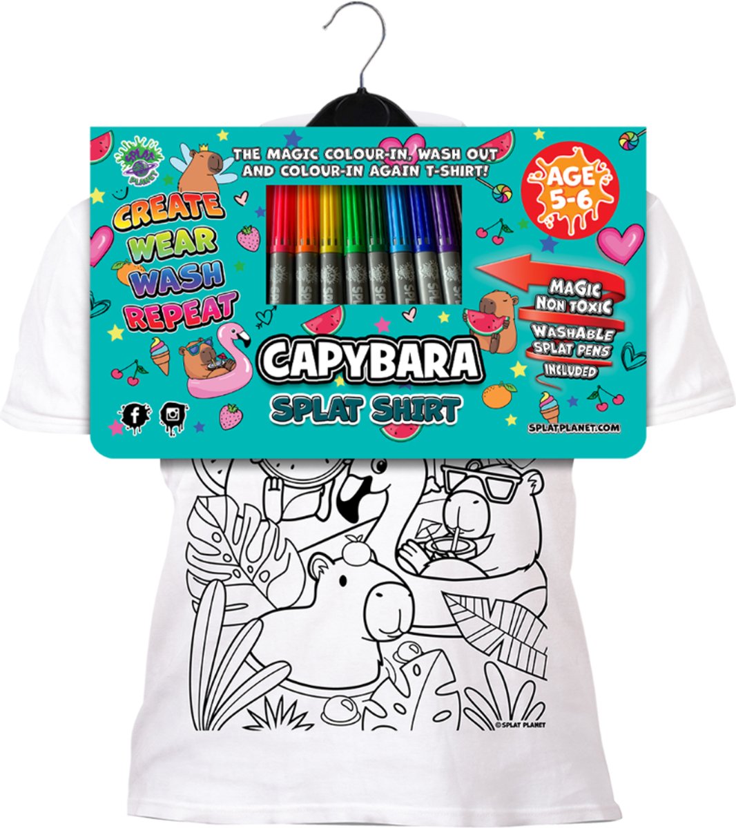 Splat Planet T-Shirt Kleuren Set Cappibara 7 - 8 Jaar