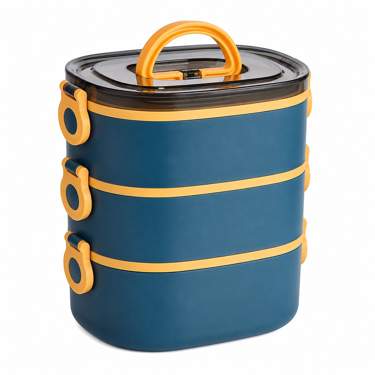 Lunchbox - 3-in-1 Bento Box met Vakjes - 2000 ml Lekvrije Broodtrommel met 3 Lagen voor Volwassenen en Kinderen - blauw