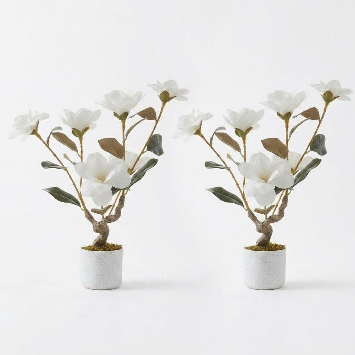 Triumpunpre Set van 2 kunstmatige magnolia's, 60 cm, hoogwaardige kunstbloemen, in pot, geschikt voor diverse omgevingen.