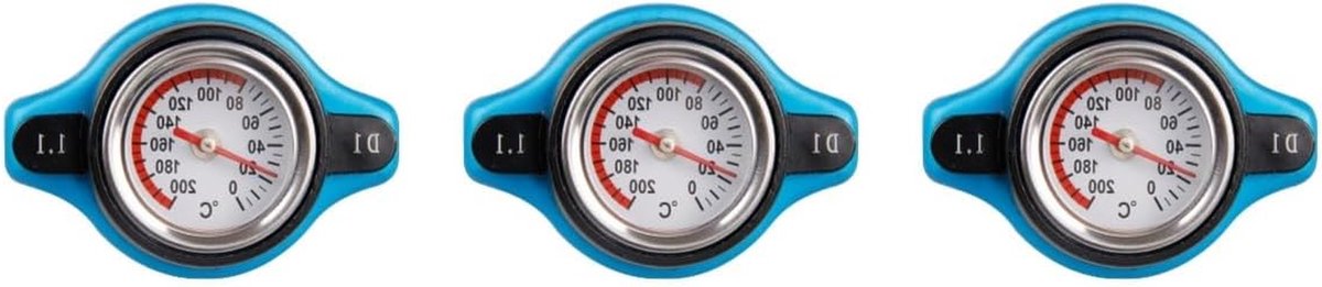 Radiatordop met Temperatuurmeter - Koelvloeistofmeter Dop - Motortemperatuur Controleren - 2-in-1 Radiator en Meter - 3 stuks - Blauw