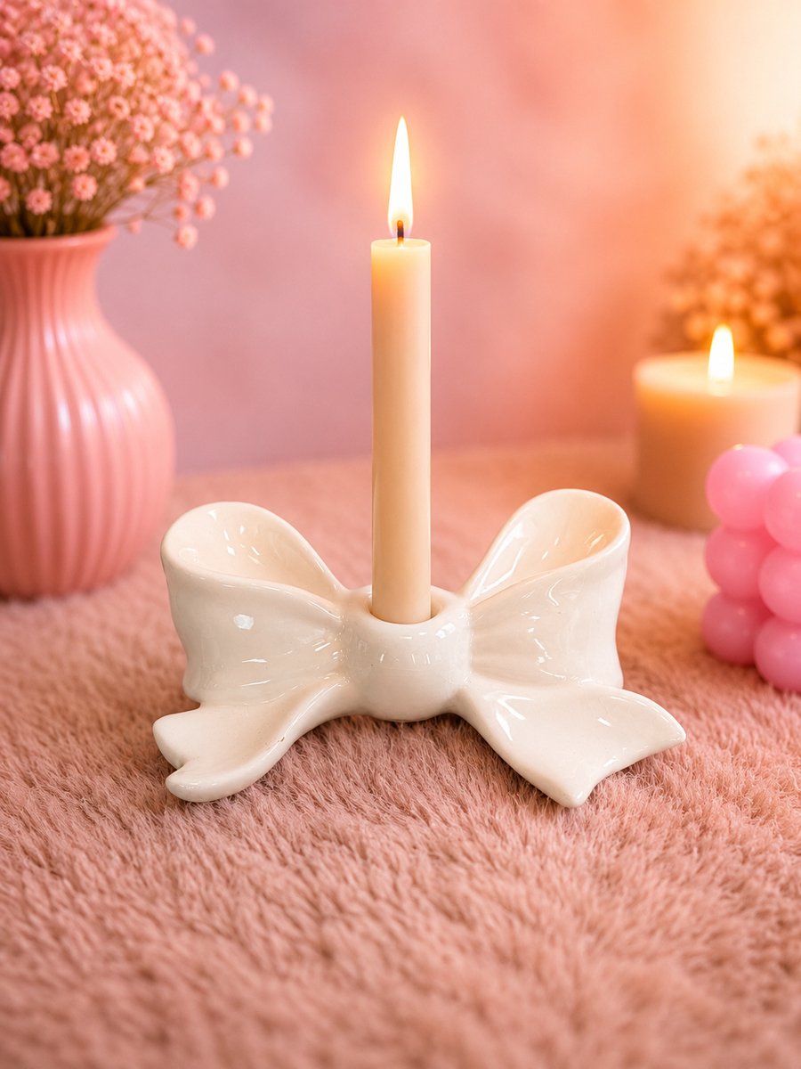 Timeless Bow Kaarshouder | Viva Femme | Kaarsen | Kandelaar | Dinerkaars | Strik | Decoratie | Cadeau | Wonen | Vrolijk | Lief | Wit | Moederdag