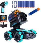Silvergear® Bestuurbare Auto met Schietfunctie - RC Auto met Soft Bullets en Schietschijf - 2 Speelopties - 2 Oplaadbare Accu's - Voor Binnen & Buiten - Interactief Speelgoed voor Jongens en Meisjes - Zwart/Blauw - Cadeau voor Jongens - 6,7,8,9+ Jaar