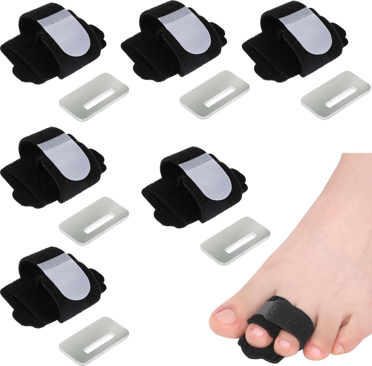 Teenspalken voor hamertenen – 6-delige set teenscheiders met aluminium steunplaat – universele maat voor heren en dames – verlicht pijn en bevordert herstel – comfortabel voor dagelijks gebr