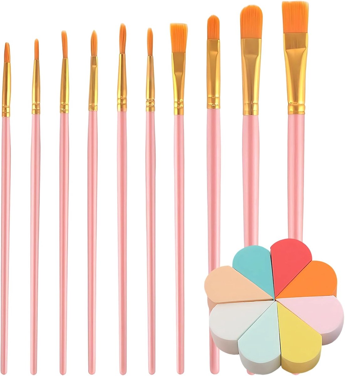 2-delige kinderschminkset met 10 penselen en 8 sponzen, ideaal voor theatermake-up, kindermake-up en carnaval, gemakkelijk te reinigen en huidvriendelijk