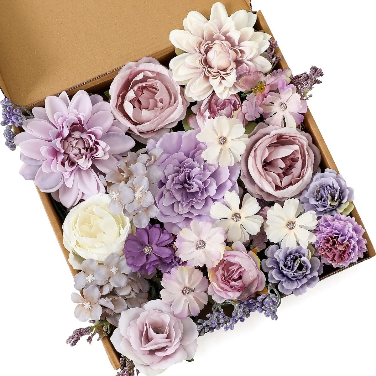 Kunstbloemen Combo Cake Bloemen Decoraties Nep Pioen Zijden Rozen Geschenkdoos voor DIY Bruiloft Bruids Boeket Centerpieces Arrangementen Party Baby Shower Vakantie Decor (paars)