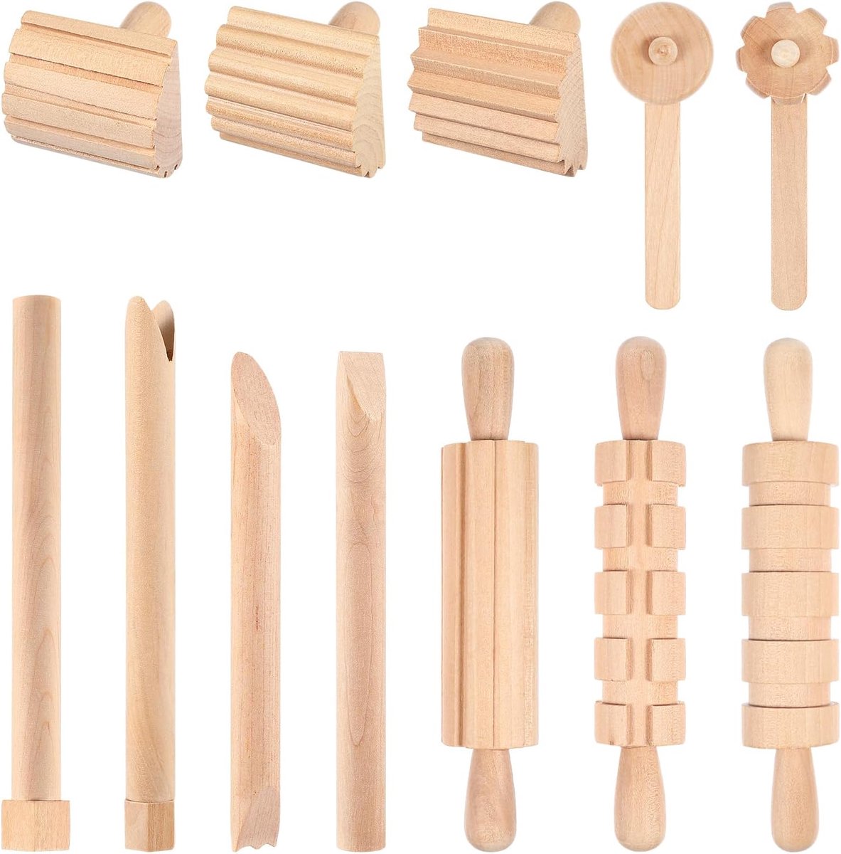 Houten kneedgereedschap, deeg, plastiline, gereedschap, extruder, modelleergereedschap, deegroller, deegroller, kneedgereedschap, speelgoed, voor kinderen, 12 stuks