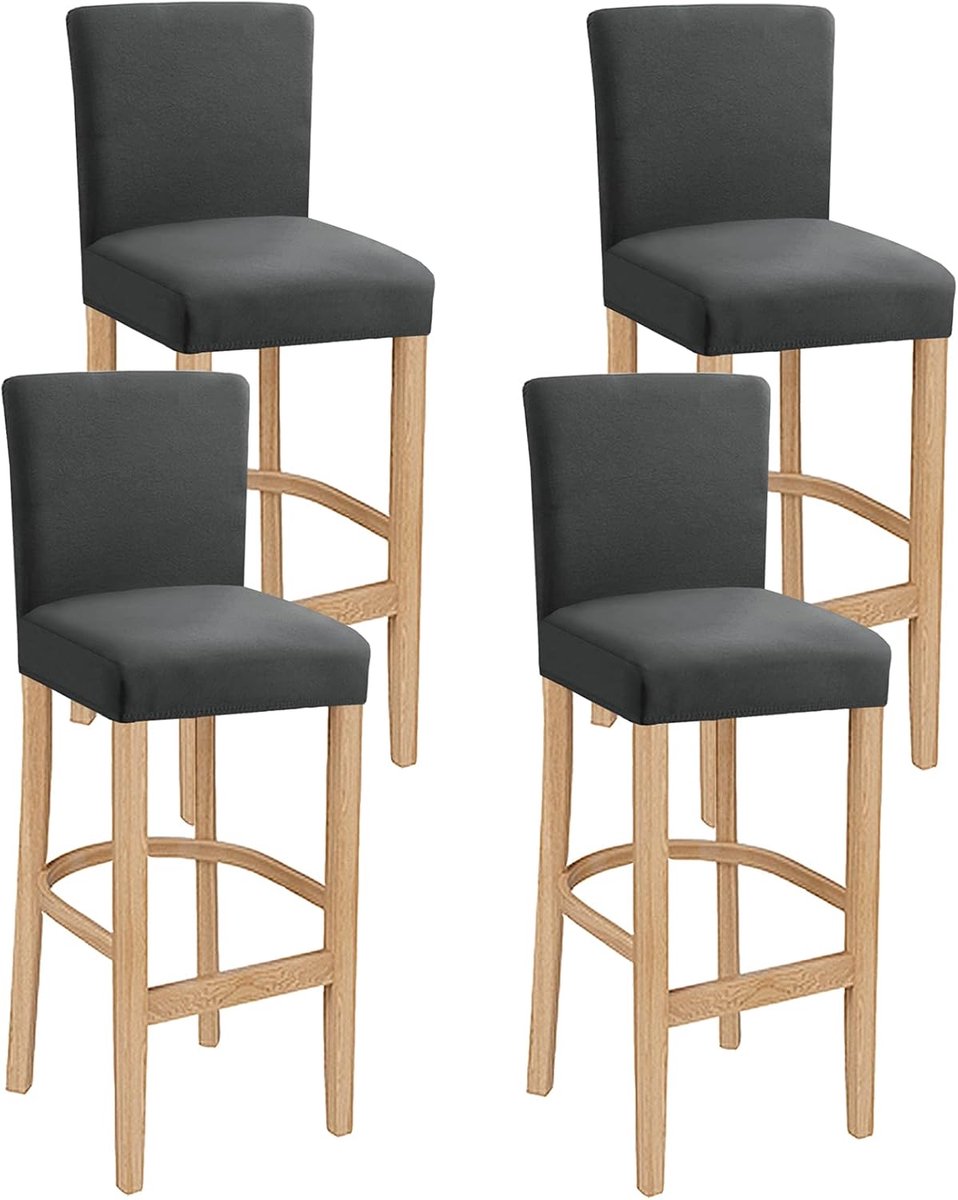 Barkrukhoes, stretch, wasbaar, uittrekbaar en afneembaar, voor korte draaistoel, eetkamerstoel, barkruk, stoel (grijs, 4 stuks)