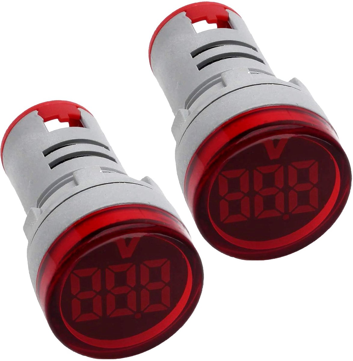 2 stuks 12-500V AC digitale voltmeter spanningsmeter voltmeter, 110V 220V 380V rode kleur LED-display met 22 mm kleine ronde kop