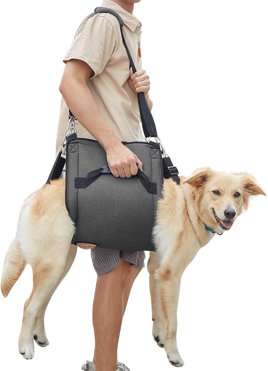 Hond Draag Sling, Noodrugzak Huisdier Benen Ondersteuning & Rehabilitatie Hond Heffharnas, Hondendrager voor Oude Honden met Gewrichtsblessures, Artritis, Op en Neer Trappen (XL, zwart)