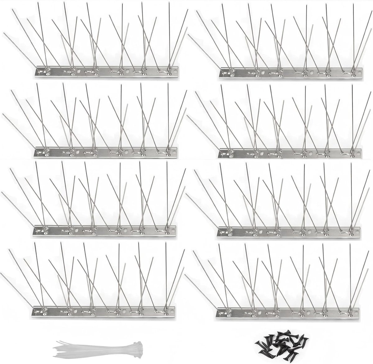 Pigeonafschrikspikes - 8 Stuks, 2 Meter RVS Vogelspikes voor Balkon en Tuin, Inclusief 20 Kabelbinders, Effectieve Dierenbestrijding en Vogelpreventie