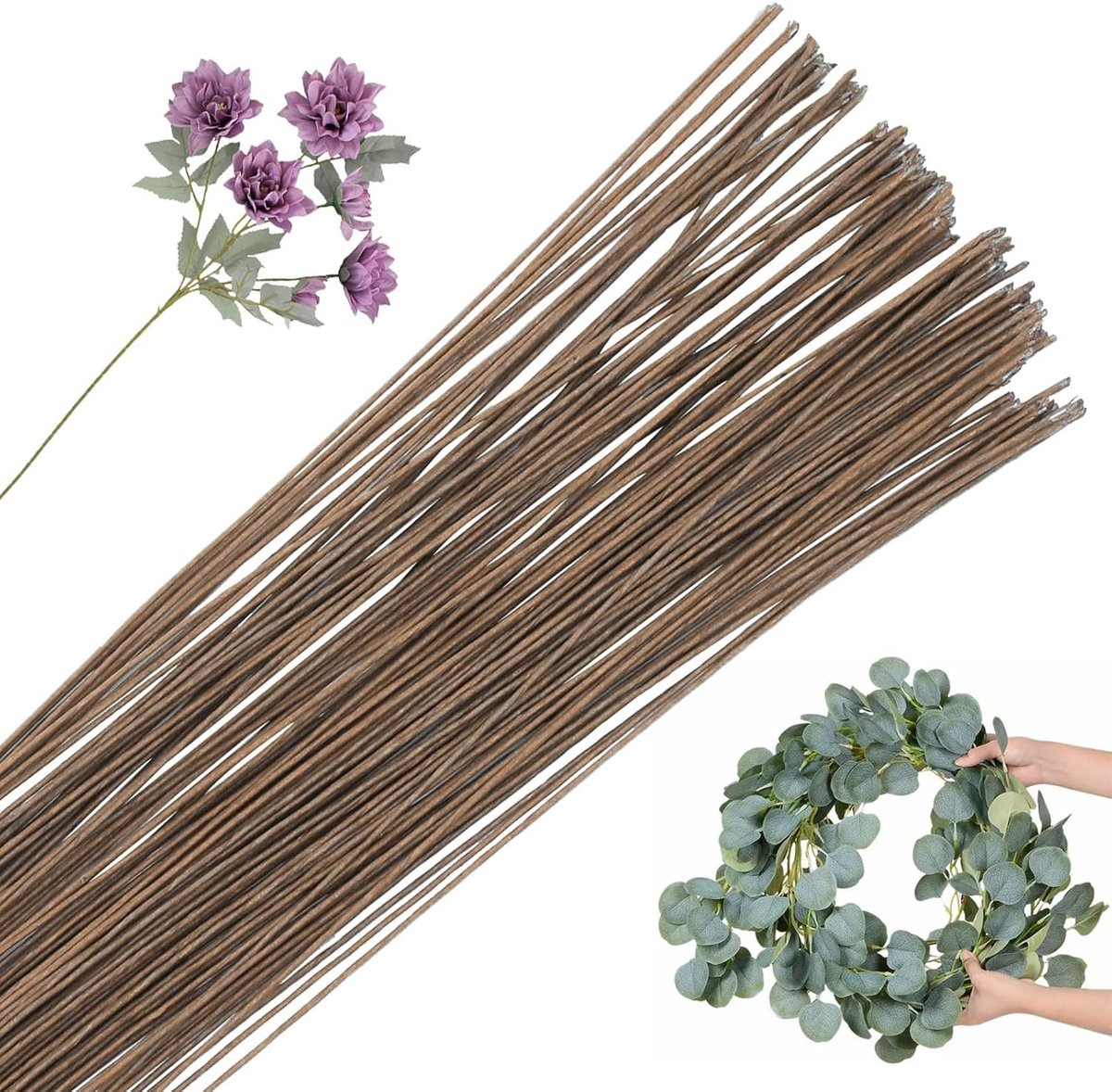 Draad, 40 cm, 0,5 mm bloemendraad, bruin, bloemendraad om te knutselen, dun bloemendraad, bloemistendraad, papieren ommanteld voor kunstbloemen, bruiloftsboeket decoratie
