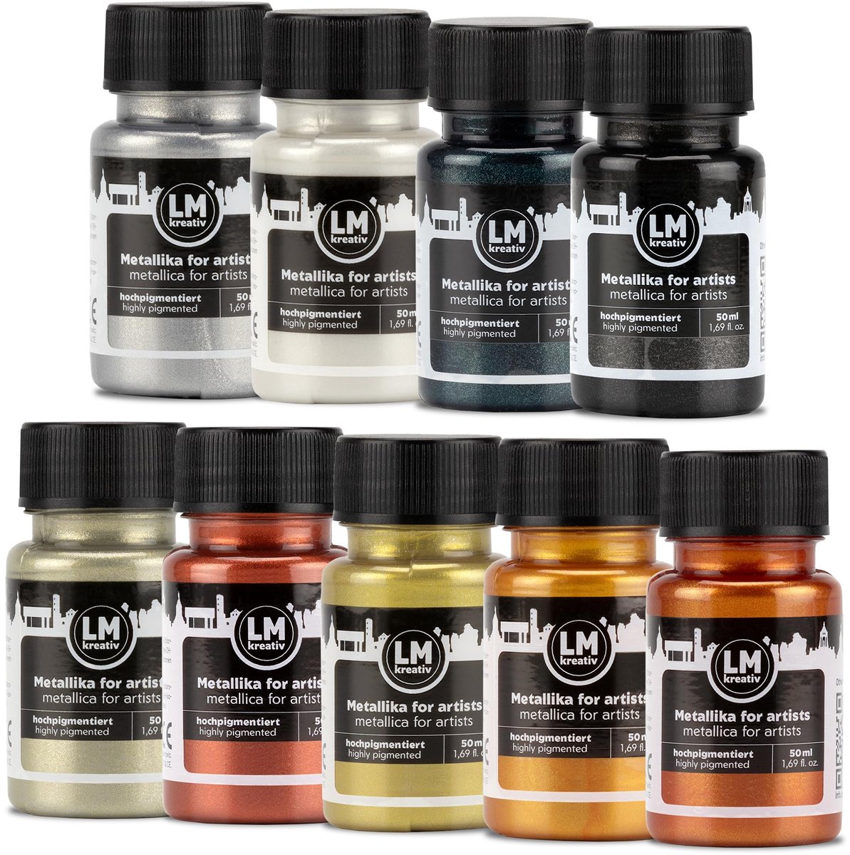 LM-Kreativ Metallika for Artists Opulence - metallic acrylverf set - 9 x 50 ml - hoge dekking en lichtvast