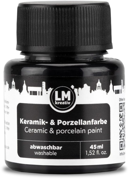 Zwarte fles LM Kreativ keramiek- en porseleinverf, 45 ml, afwasbaar.