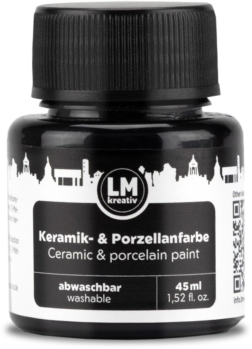 LM-Kreativ Porselein en Glasverf - Dekkende verf - Op Waterbasis - Hittebestendig - Zwart - 45 ml
