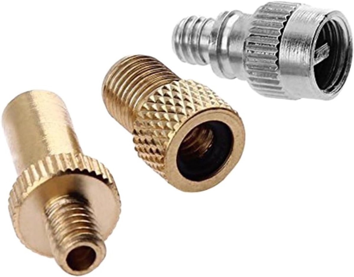 - Fietsventielen set - 3 stuks - Verloopnippels - Ventieladapters - Geschikt voor Frans ventiel en autoventiel - Fietsaccessoires
