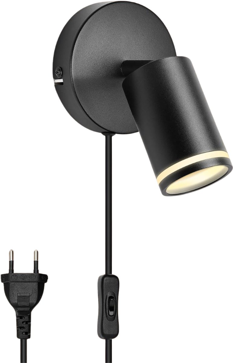 Zavio® Wandlamp Binnen met Snoer - Wandlamp met Stekker voor Binnen - met Dimbare Schakelaar