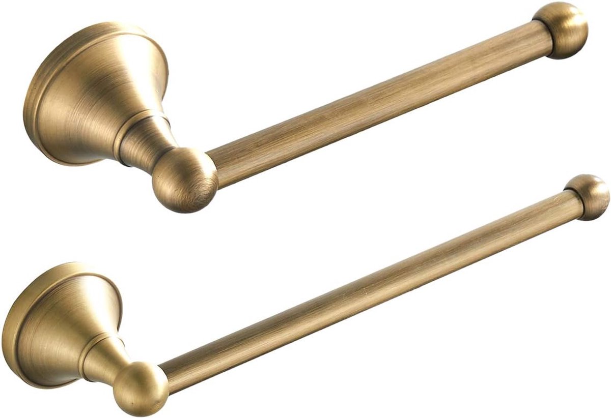 2-delige badkameraccessoireset - handdoekring en toiletrolhouder antiek messing wandmontage, geborsteld brons