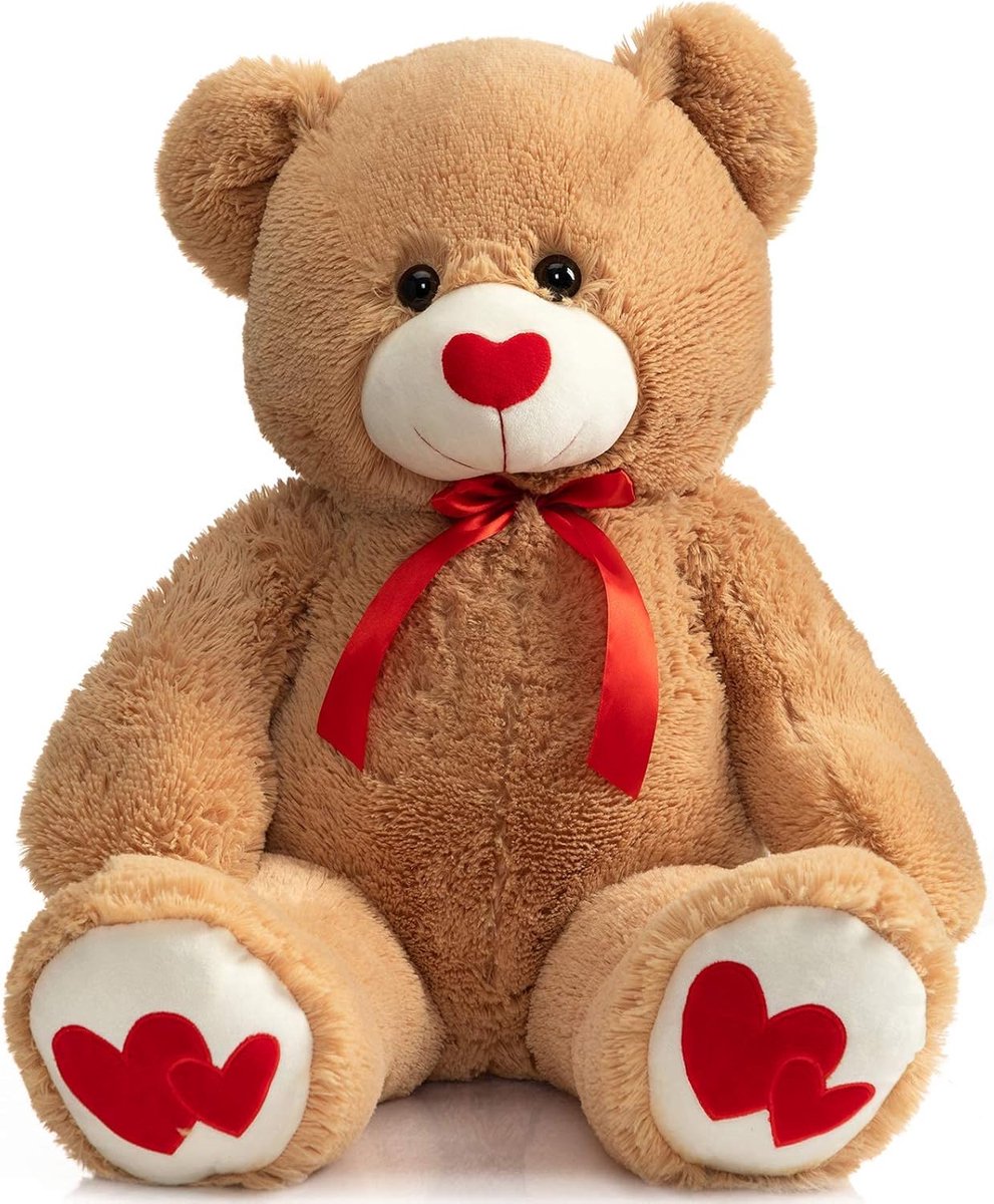 Teddybeer 91 cm pluche dier grote beer knuffeldier met liefde rood hart voor vriendin en kinderen cadeau, lichtbruin