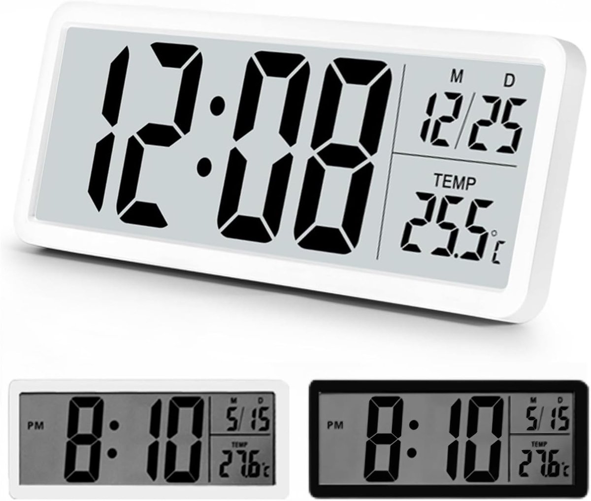Thijox - Digitale Wandklok met Temperatuurweergave - Batterijgevoede Moderne Witte Wandklok - 12/24 Uur Formaat - 20CM - Perfect voor Woonkamer, Slaap
