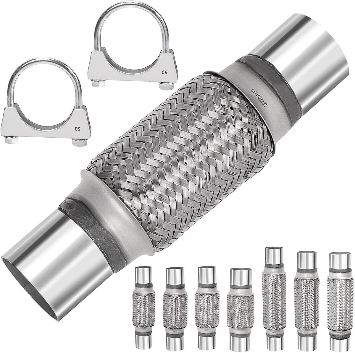 3 stuks roestvrij stalen flexibele uitlaatbuis met dubbele vlechtwerk, U-bout klem roestvrij staal geluiddemper U-bouten klemmen voor buizen (5,08 x 15,24 x 25,4 cm)