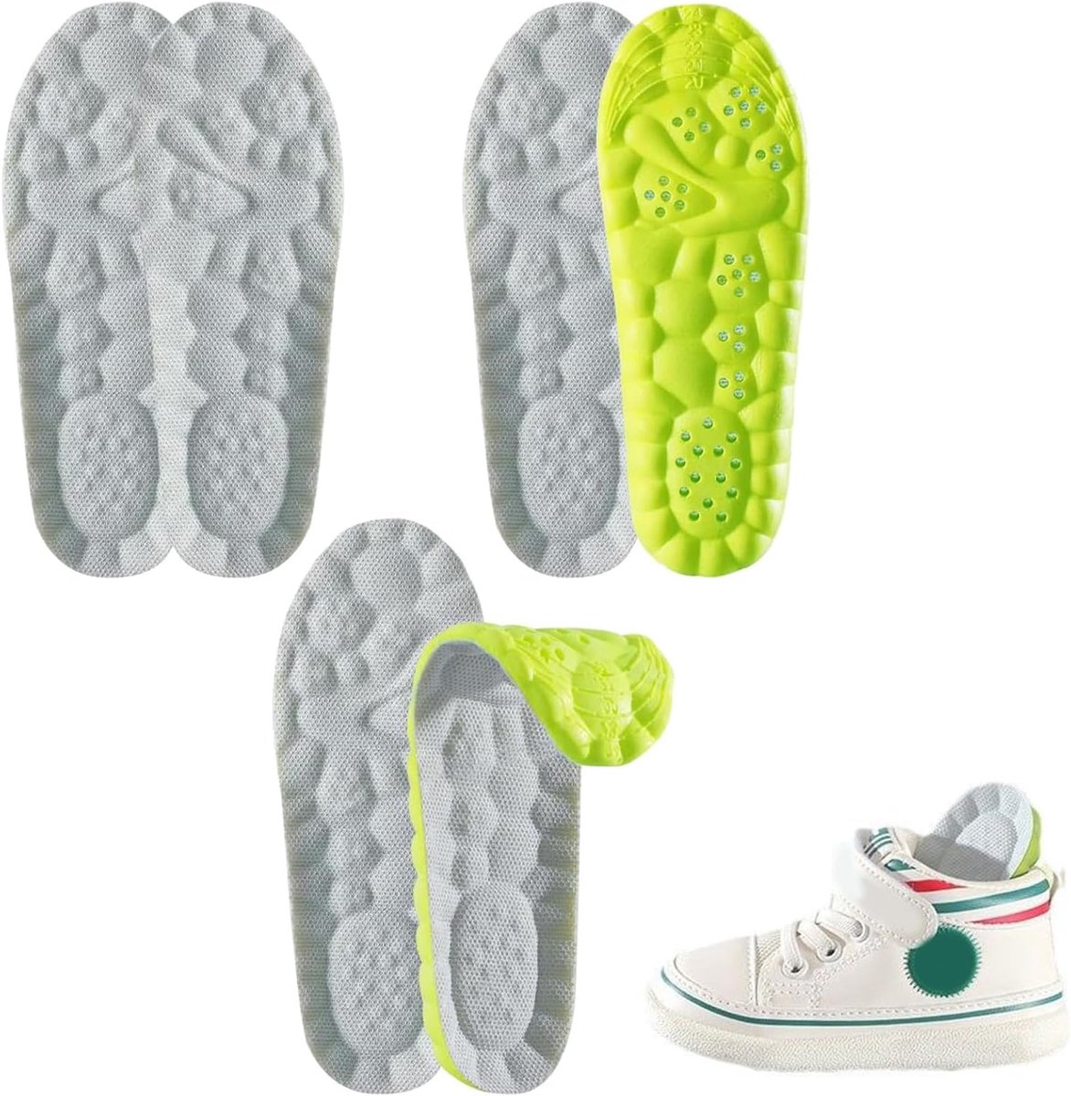3 Paar, Inlegzolen voor Kinderen, Op Maat Knipbaar, Geurremmend, Ademend, Schokabsorberend, Antislip PU Inlegzolen voor Sportschoenen, School- en Vrijetijdsschoenen