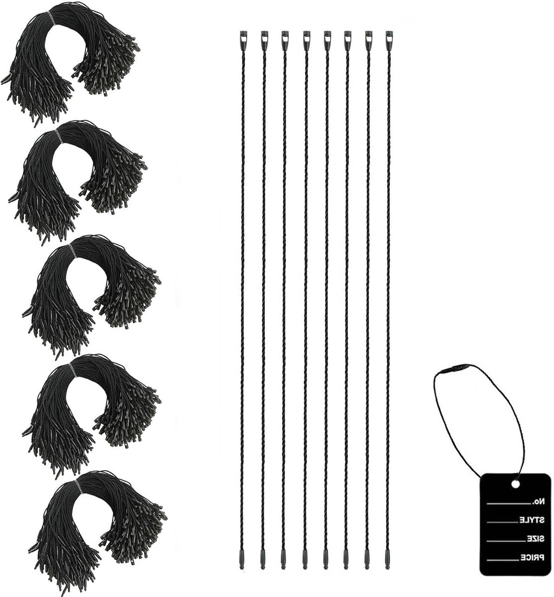 1000 stuks kledinghangers, koord, kleding, dagtouw, nylon koord voor hangetiketten, vouwombouwbevestigingen, labels, hangend touw, snap-locks, pins, veiligheidslus (zwart 2)