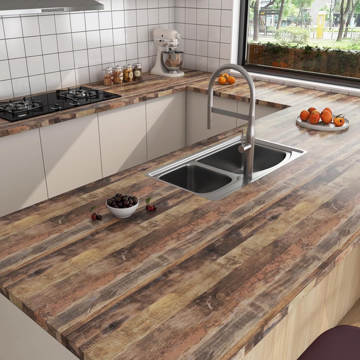 Plakfolie, meubelfolie, houtlook, kleurrijk, folie, werkblad, keuken, houtlook, bruin, waterdicht, folie voor meubels, hout, bruin, tafel, bureau, zelfklevende folie, houtlook