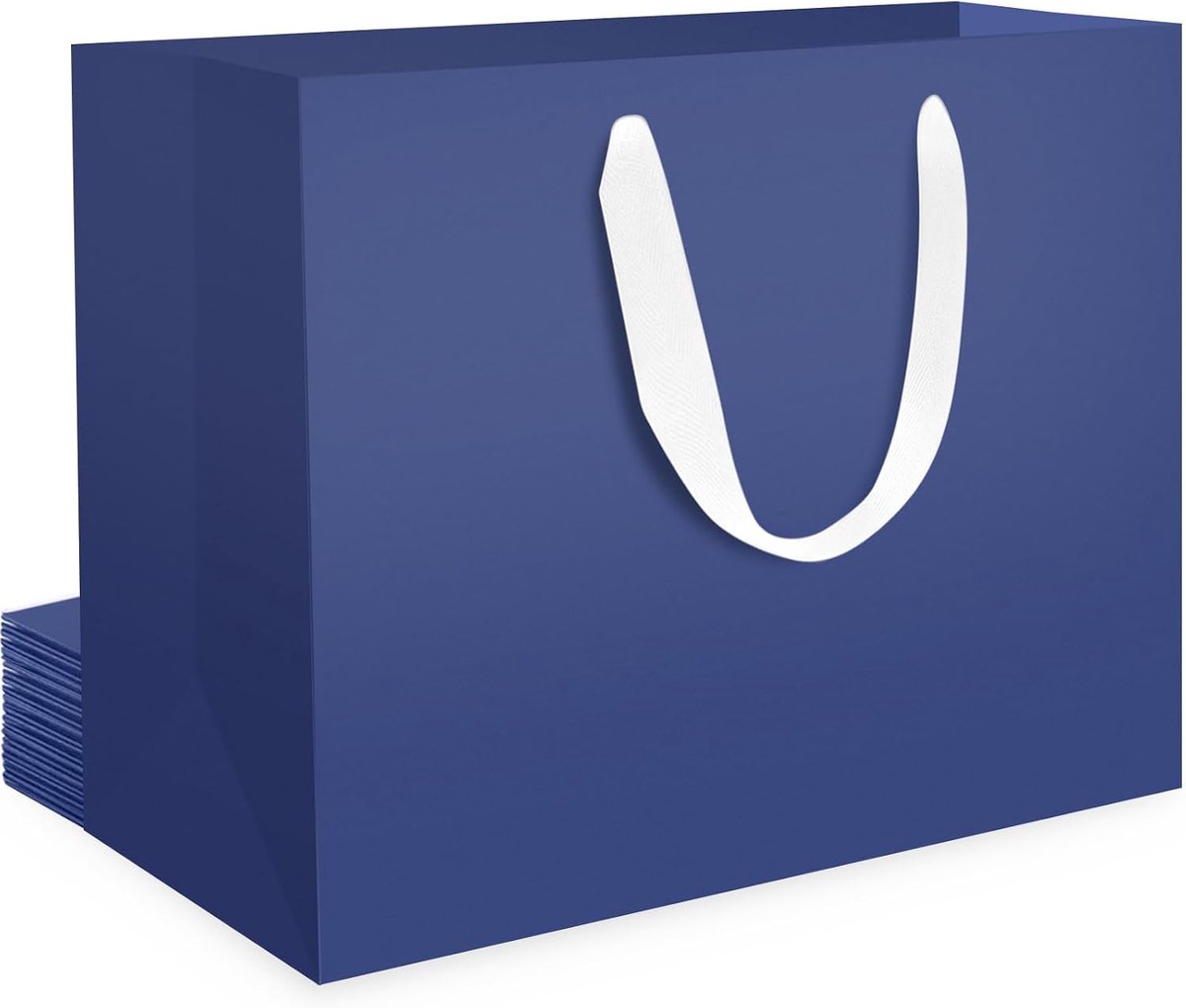 Geschenkzakjes, blauw, groot, 10 stuks, blauwe papieren zakken met handvat, XL, 40 x 30 x 15 cm, 230 g/m², verdikt, donkerblauw kraftpapier, stevige cadeautasjes voor mannen, verjaardag
