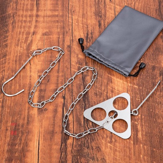 grillplank, draagbare driepoot ring met verstelbare ketting om op te hangen, roestvrij staal, camping, kampvuur, kookaccessoires voor buiten — afbeelding 5