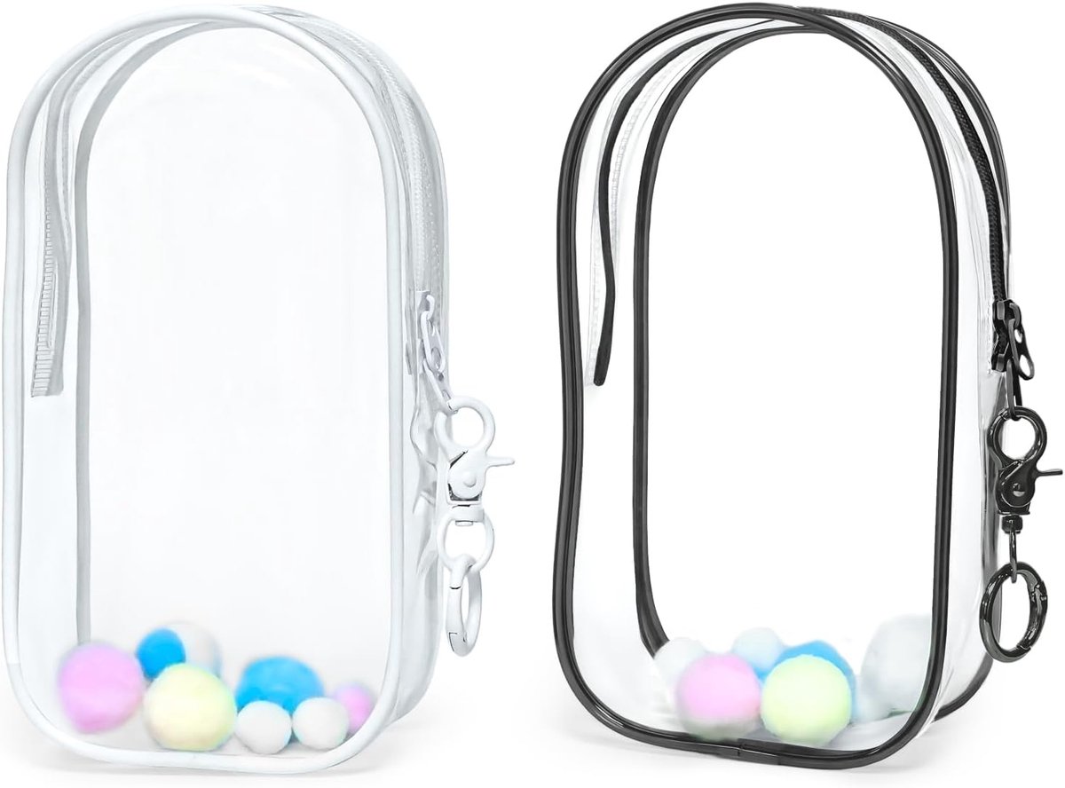 2 stuks 7,48"/19 CM Clear Figuur Display Bag, PVC Clear Pouch Sleutelhanger met Rits & Pompon, Pop Draagtas Protector Charms Drinkbaar voor Pluche Opslag Blind Doos
