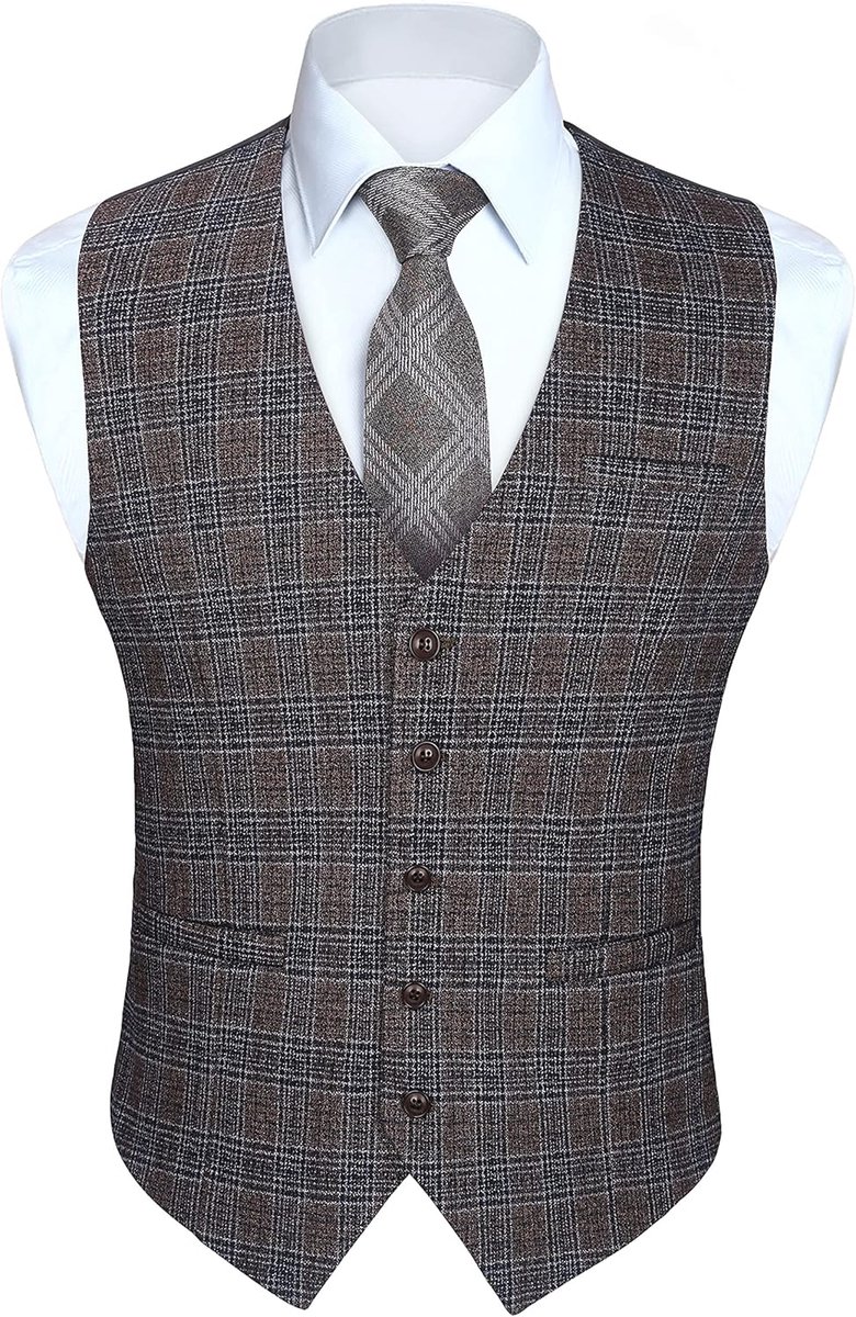Gilets voor heren, formeel, klassiek, casual tartan kostuumvest met zakken voor bruiloft