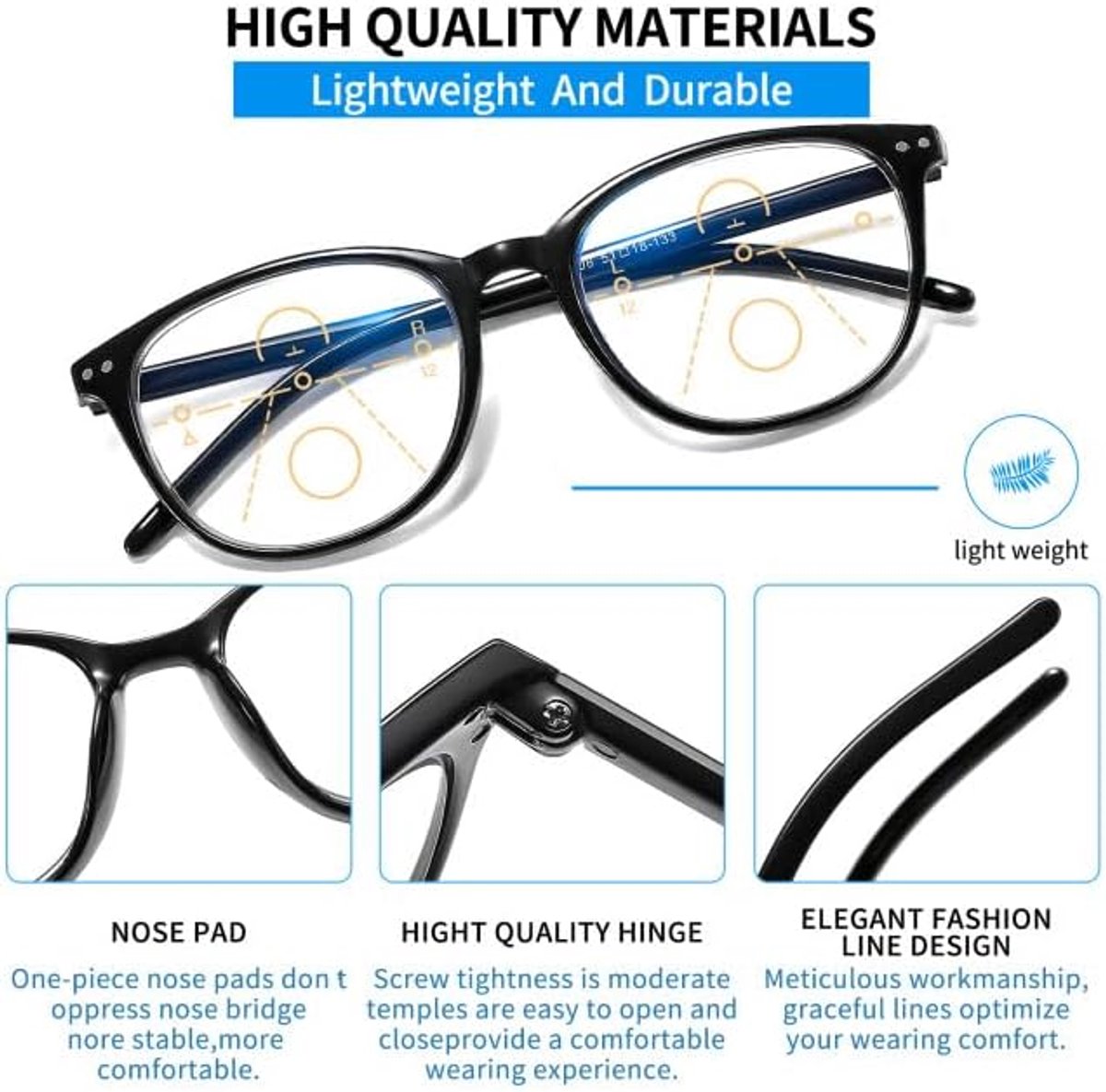 leesbril, anti-blauw licht, uniseks voor dames en heren, anti-vermoeidheid, leeshulp, multi-focus, zichthulp, multifocale presbyopie