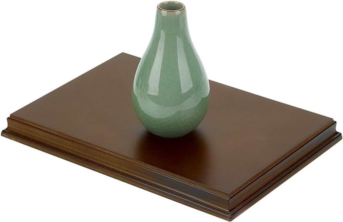 Kokosbruine rechthoekige houten standaard basis 15 x 22 x 1,8 cm houten basis met Ogee Edge houten displaybasis voor edelstenen en sieraden, decoratieve houten basis voor vaas,