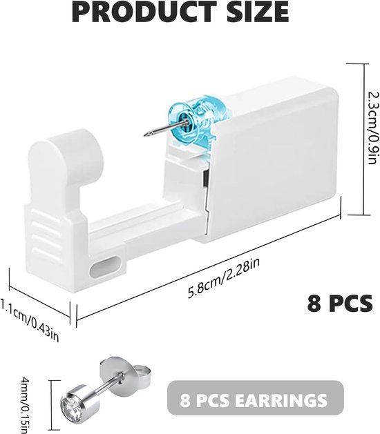 Set van 8 oorpiercingpistolen, pijnloos zelf oorpiercingpistool, aseptische wegwerpbare oorknopjes, voor meisjes, jongens, vrouwen, mannen (Argent) — afbeelding 5