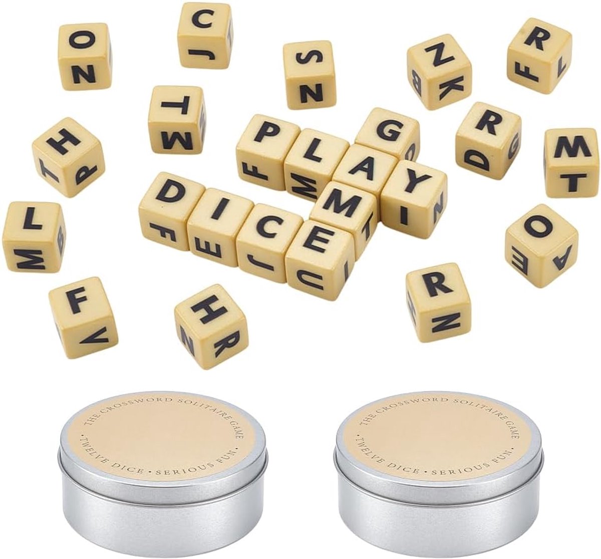 nbeads 2 sets kruiswoordpuzzelset, letterdobbelstenen, entertainmentset, woordspelactiviteit, met letterdobbelstenen voor reizen, kamperen en familie-avond met draagbare opbergdozen, platina kleur