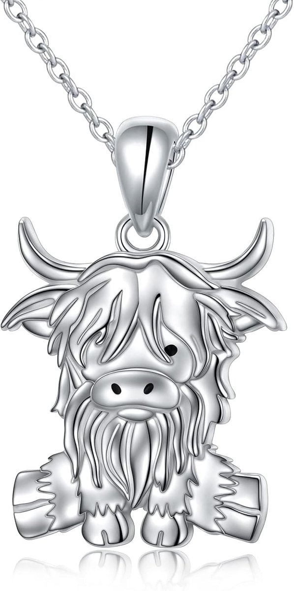 Hoogland Koeiensieradenset, 925 sterling zilver, schattige Hooglandse koe-oorstekers en halsketting, hypoallergeen, dier, koe sieraden, cadeaus voor vrouwen en meisjes