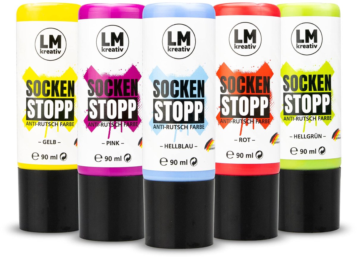 LM-Kreativ Socks Stop Non Slip set - textielverf antislip - 5 x 90 ml - kleurmix - waterbasis latexvrij