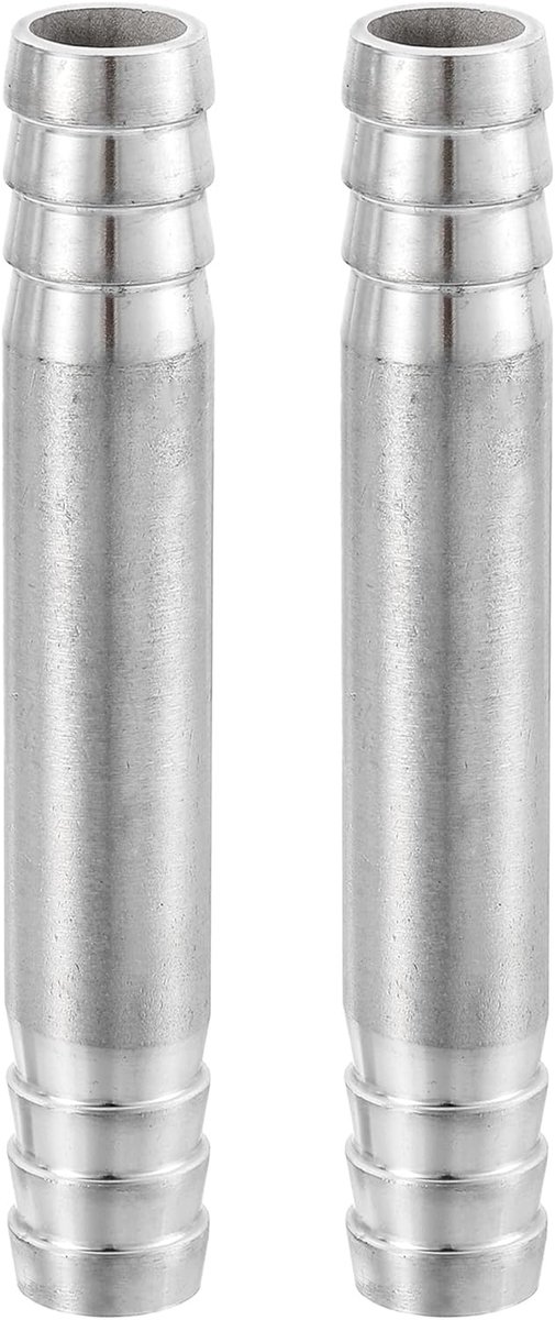 2 stuks 16 x 100 mm slangaansluiting dezelfde buisfitting, 304 roestvrij stalen buisadapter aansluitfitting voor vacuümsystemen, industriële verbindingen, pneumatische apparatuur, zilver