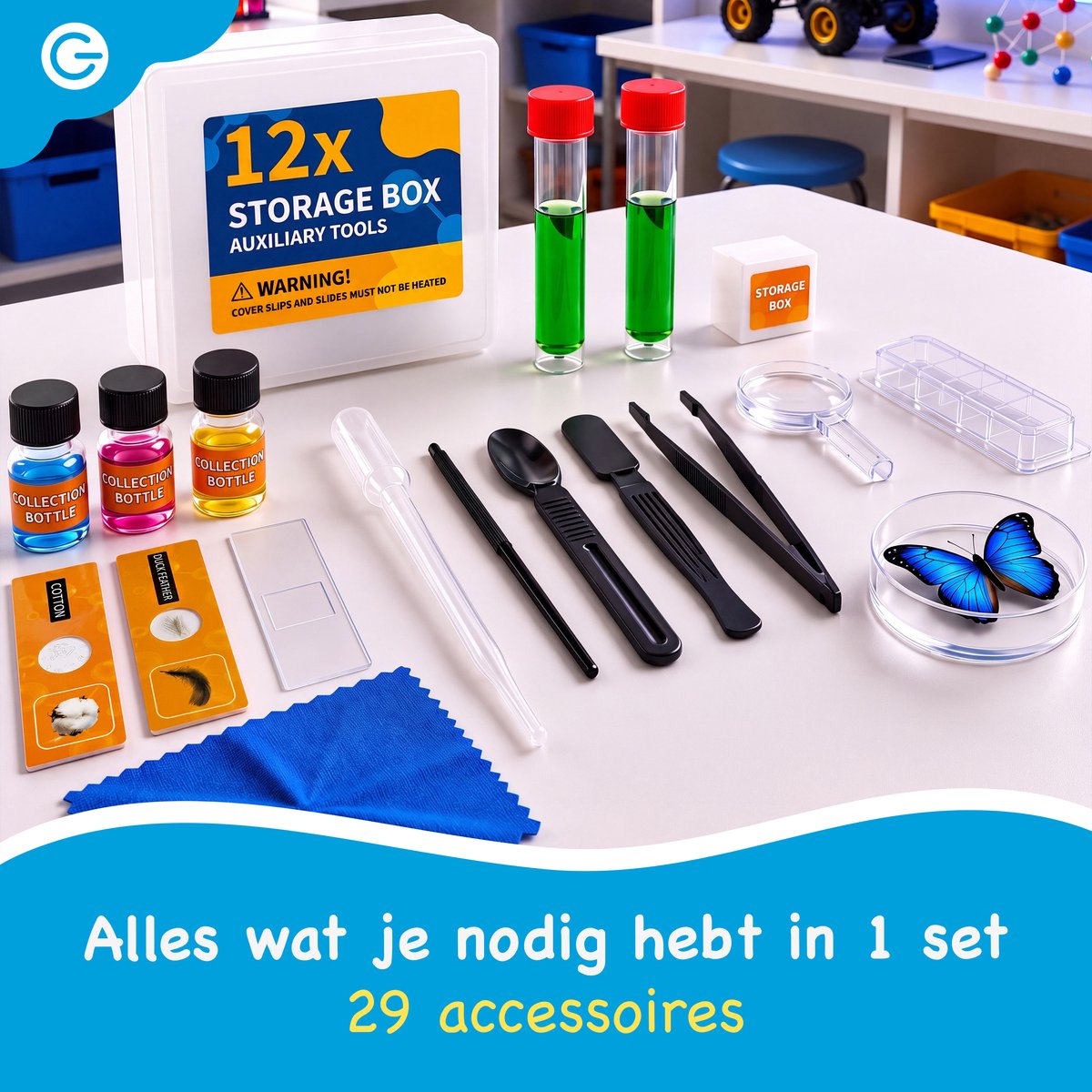 Silvergear® Microscoop voor Kinderen - Kindermicroscoop Set - Beginnersmicroscoop met 200x, 600x, 1200x Vergroting - Educatief STEM Speelgoed - LED Verlichting - Smartphonehouder, Preparaten en Onderzoeksaccessoires - Cadeau voor 6, 7, 8, 9, 10+ Jaar — afbeelding 7