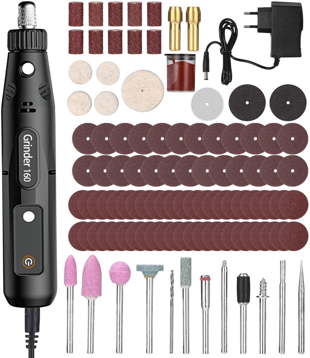SnelShoppen - Multi-functionele Draaigereedschapset met 104 Accessoires, 5 Instelbare Snelheden, Mini Draaigereedschap voor Boren, Graveren en Slijpen