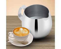 Melkopschuimkan Roestvrij Staal - Koffieopschuimbeker Latte Art - Thuis Koffie Maken - Antisliphandgreep - 300 ml - Zilver