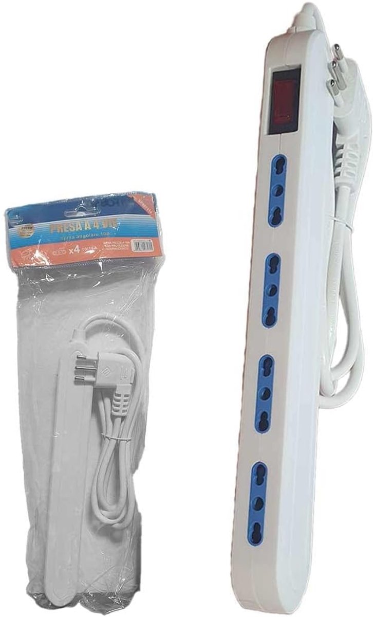 SnelShoppen - 22 mm Ruimtebesparende Stekkerdoos met 4 x 10 A/16 A Zij-aansluitingen, 1.5 m Kabel, Inclusief Aan/Uit Schakelaar voor Thuis, Kantoor en