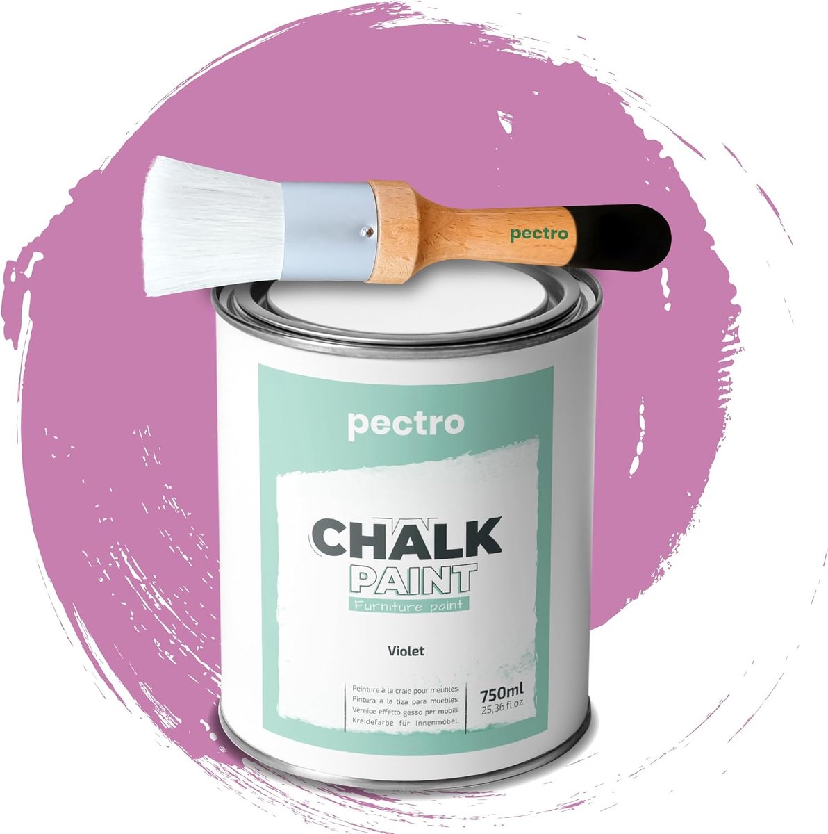 SnelShoppen - PECTRO Krijtverf voor Meubels 750 ml + Speciale Houten Kwast Set - Meubelverf zonder Schuren - Houtverf - Effect Krijt Kleuren (Violet)