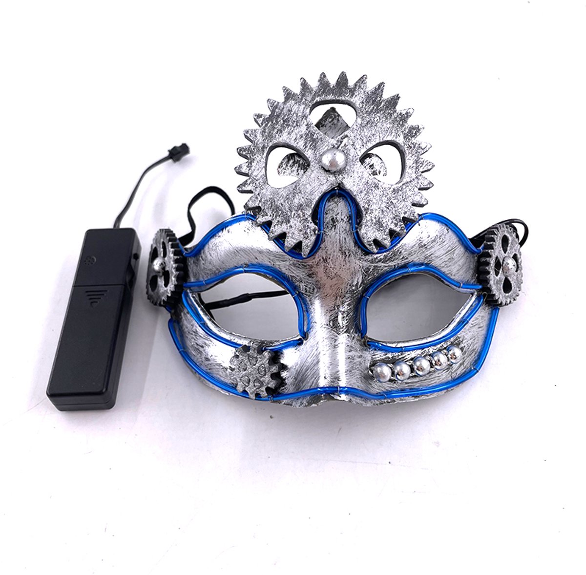 Doppler LED Steampunk Half Face Masker - Lichtgevend Verkleedmasker met 3 Lichtmodi - Halloween, Carnaval, Festival - Blauw