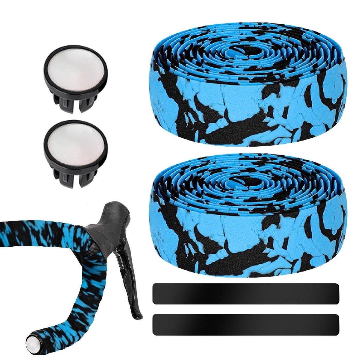 Stuurband Fiets - Grip Band Wiel Wikkel - Comfortabel Fietsen - Schokabsorberend EVA Schuim - 200 cm Lengte - Zwart Blauw
