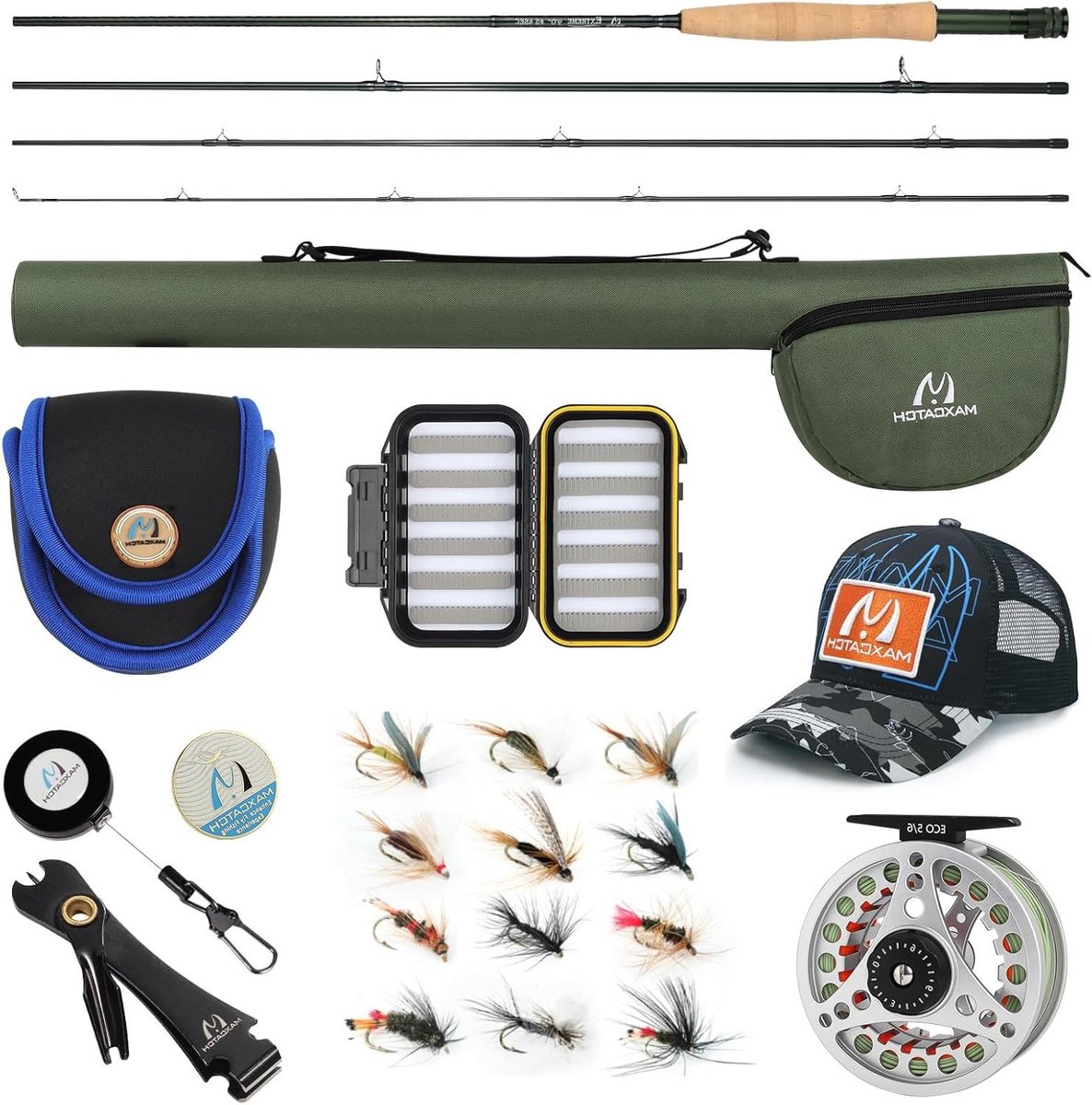 Vliegvisserij Set - Vliegvis Combo - Vissen op Forel - Compleet Met Vliegen - 2.75 Meter - Oranje Groen