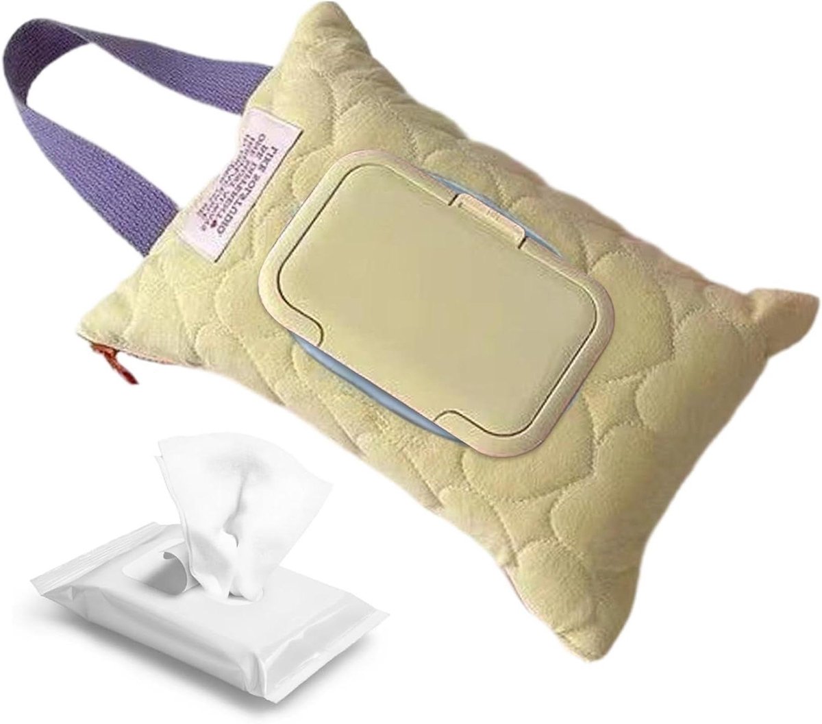 Luierdoekjes Dispenser - Babydoekjes Houder - Onderweg Luiers Verschoonen - Gewatteerde Buitenkant - 23 x 17 cm - Geel