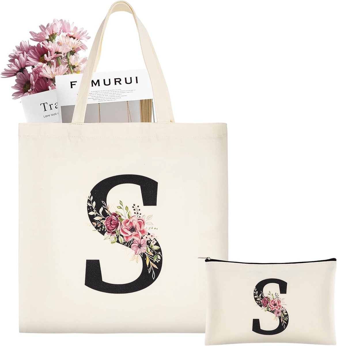 Persoonlijke canvas tas voor dames, shopping bag met initialen, make-up tas voor verjaardag, huwelijk en moederdag