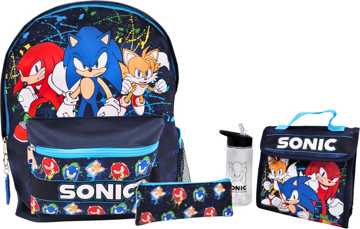 Sonic the Hedgehog 5-delige Schoolset voor Jongens met Rugzak, Lunchtas, Drinkfles en Etui