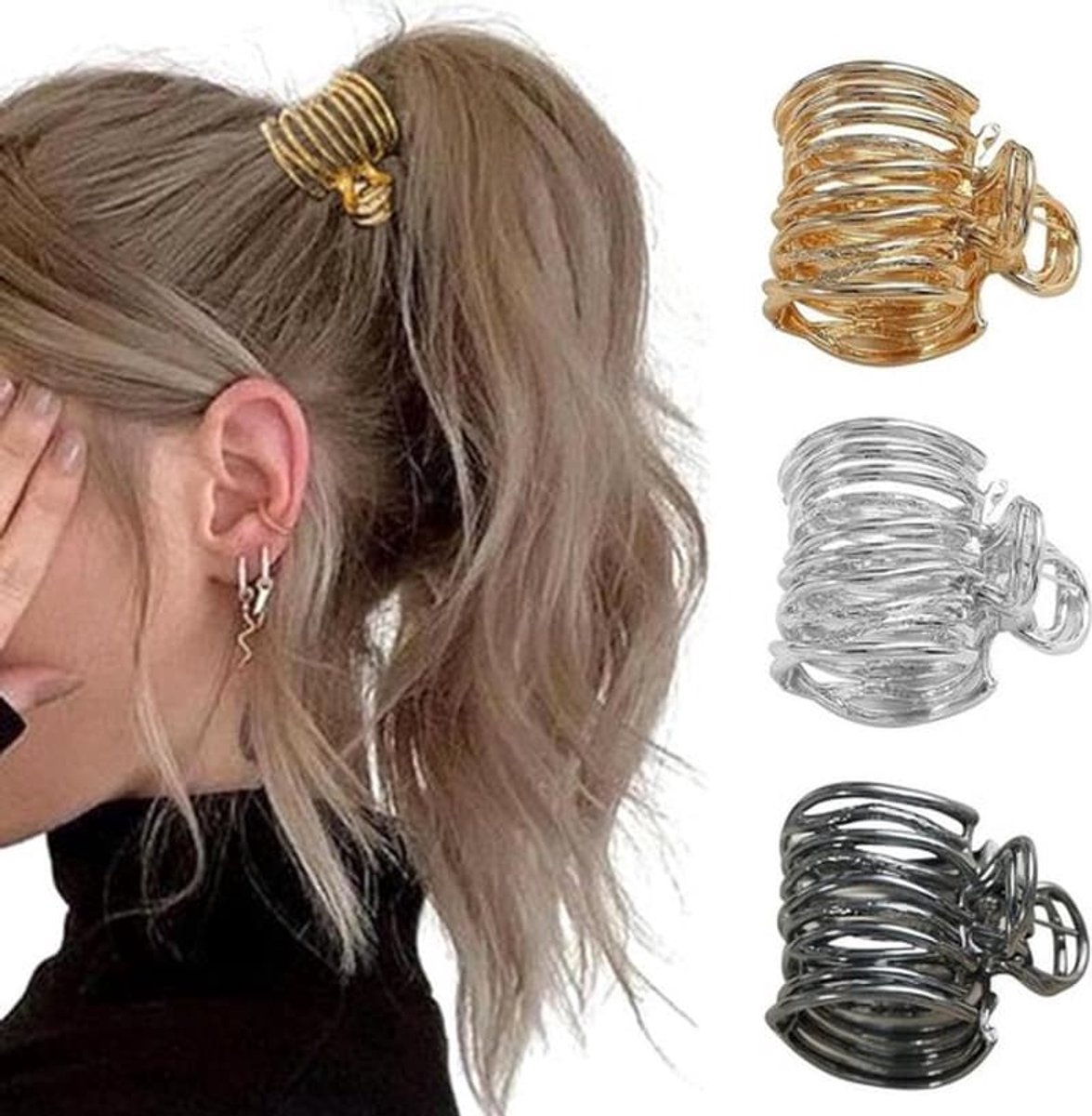 Haarclips voor paardenstaarten, hoge haarclips voor paardenstaarten, middelgrote haarclips, metalen haarclips van 3 cm (geschikt voor dik haar), haaienhaarclips (geschikt voor dik, lang haar).